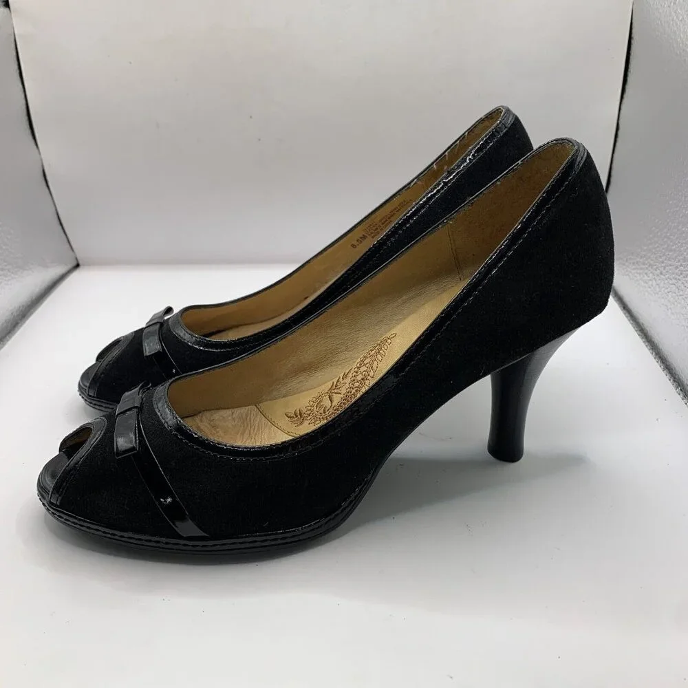 Sofft 1015421 Women Black Peep Toe Bow Suede Leather Heel Shoe Size 8.5 - Picture 3 of 8